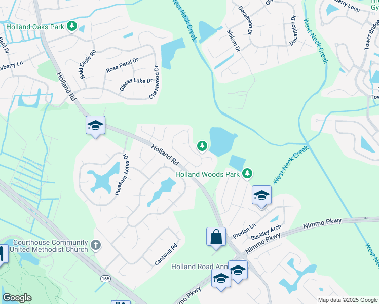 map of restaurants, bars, coffee shops, grocery stores, and more near 2596 Buyrn Circle in Virginia Beach
