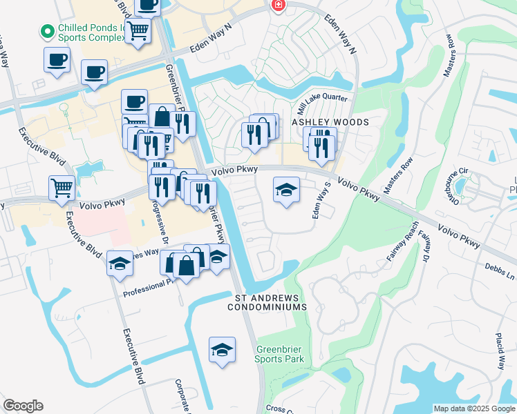 map of restaurants, bars, coffee shops, grocery stores, and more near 941 Brigantine Court in Chesapeake