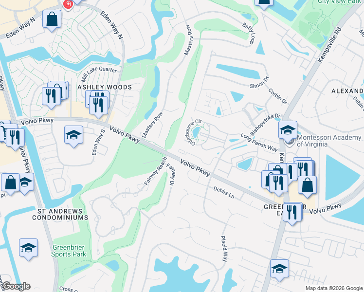 map of restaurants, bars, coffee shops, grocery stores, and more near 1404 Rollesby Way in Chesapeake