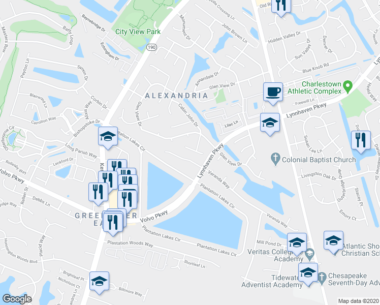 map of restaurants, bars, coffee shops, grocery stores, and more near 5933 Senators Court in Virginia Beach