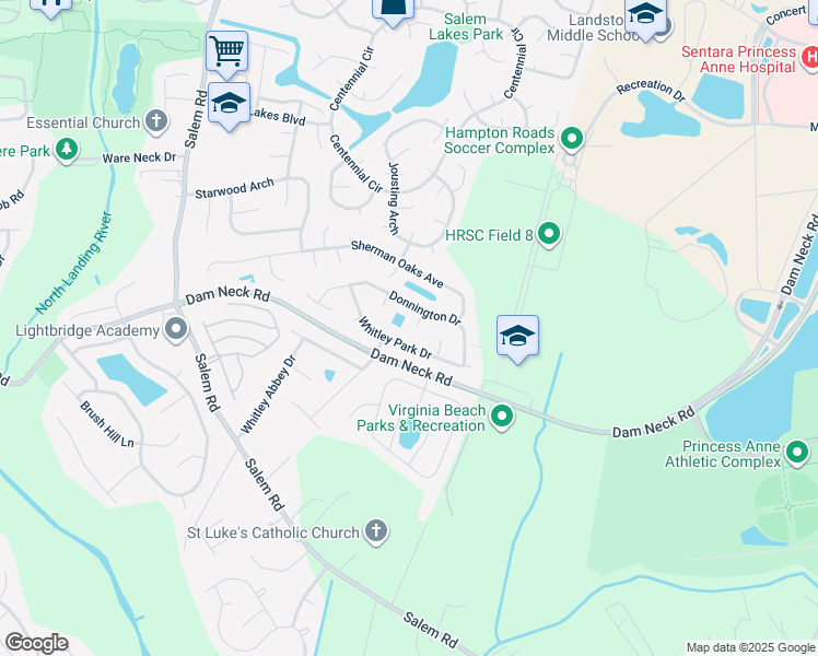 map of restaurants, bars, coffee shops, grocery stores, and more near 2109 Donnington Court in Virginia Beach