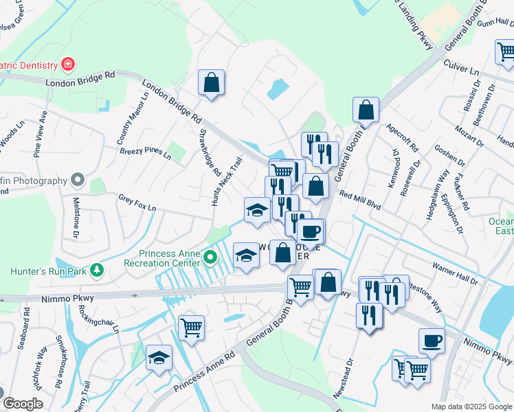 map of restaurants, bars, coffee shops, grocery stores, and more near 2033 Ealing Crescent in Virginia Beach