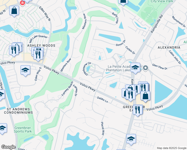 map of restaurants, bars, coffee shops, grocery stores, and more near 1515 Penton Mews in Chesapeake