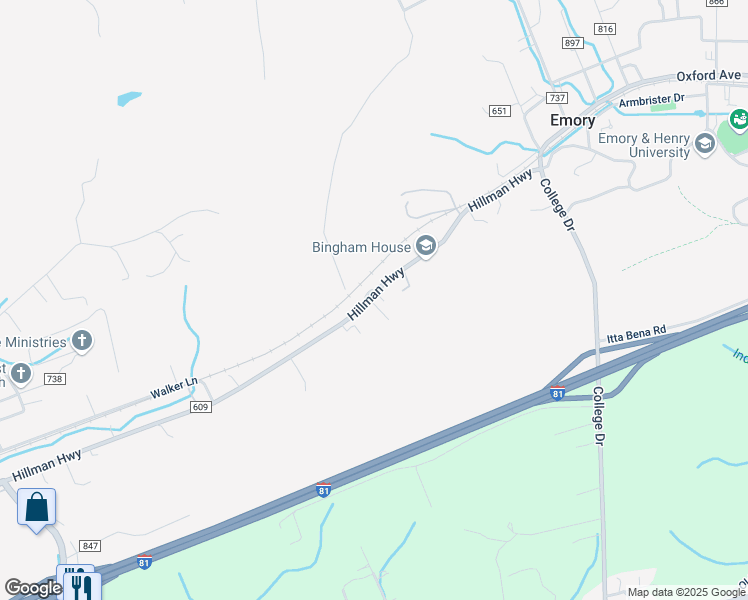 map of restaurants, bars, coffee shops, grocery stores, and more near 30096 Hillman Highway in Meadowview