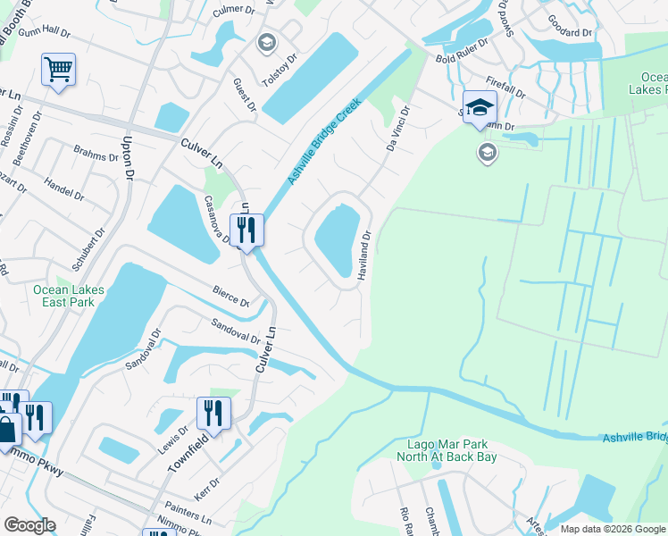 map of restaurants, bars, coffee shops, grocery stores, and more near 1929 Haviland Dr in Virginia Beach