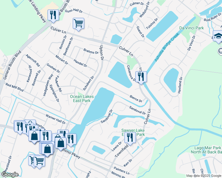 map of restaurants, bars, coffee shops, grocery stores, and more near 2072 Bierce Drive in Virginia Beach