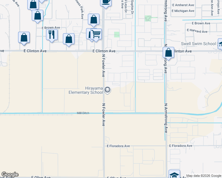 map of restaurants, bars, coffee shops, grocery stores, and more near 2204 North Fowler Avenue in Fresno
