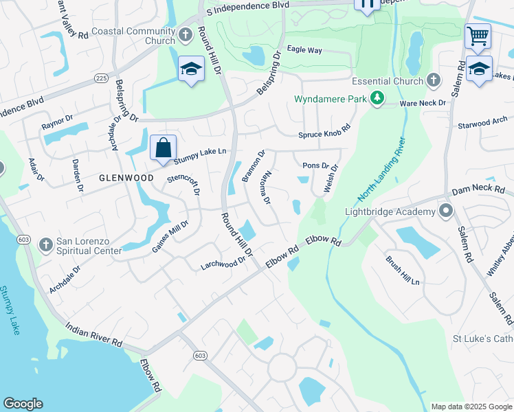 map of restaurants, bars, coffee shops, grocery stores, and more near 3641 Brannon Drive in Virginia Beach