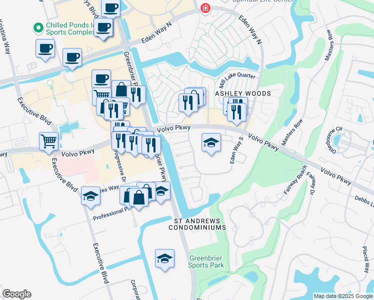 map of restaurants, bars, coffee shops, grocery stores, and more near 932 Brigantine Court in Chesapeake