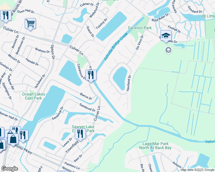 map of restaurants, bars, coffee shops, grocery stores, and more near 1952 Haviland Drive in Virginia Beach
