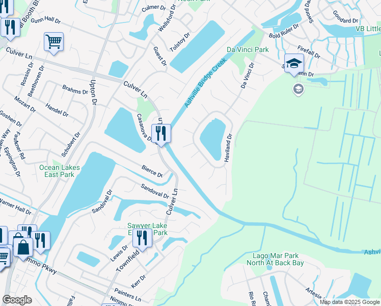 map of restaurants, bars, coffee shops, grocery stores, and more near 1952 Haviland Drive in Virginia Beach