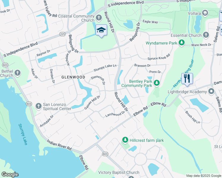 map of restaurants, bars, coffee shops, grocery stores, and more near 3704 Creekwood Drive in Virginia Beach