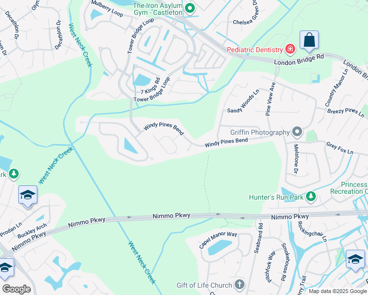 map of restaurants, bars, coffee shops, grocery stores, and more near 2404 Autumn Leaf Court in Virginia Beach