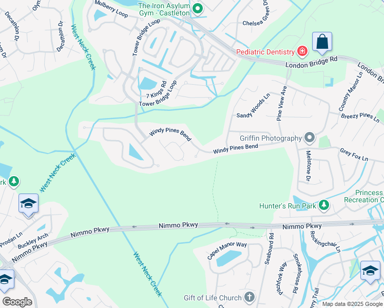 map of restaurants, bars, coffee shops, grocery stores, and more near 2404 Autumn Leaf Court in Virginia Beach
