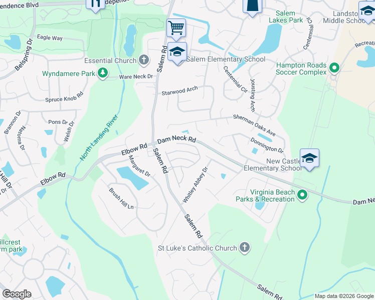 map of restaurants, bars, coffee shops, grocery stores, and more near 3920 Winwick Way in Virginia Beach