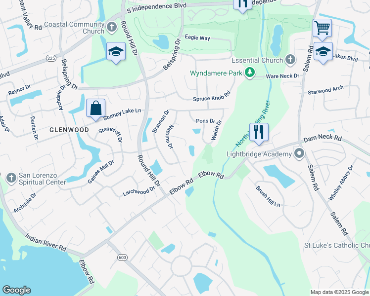 map of restaurants, bars, coffee shops, grocery stores, and more near 2248 Natoma Drive in Virginia Beach