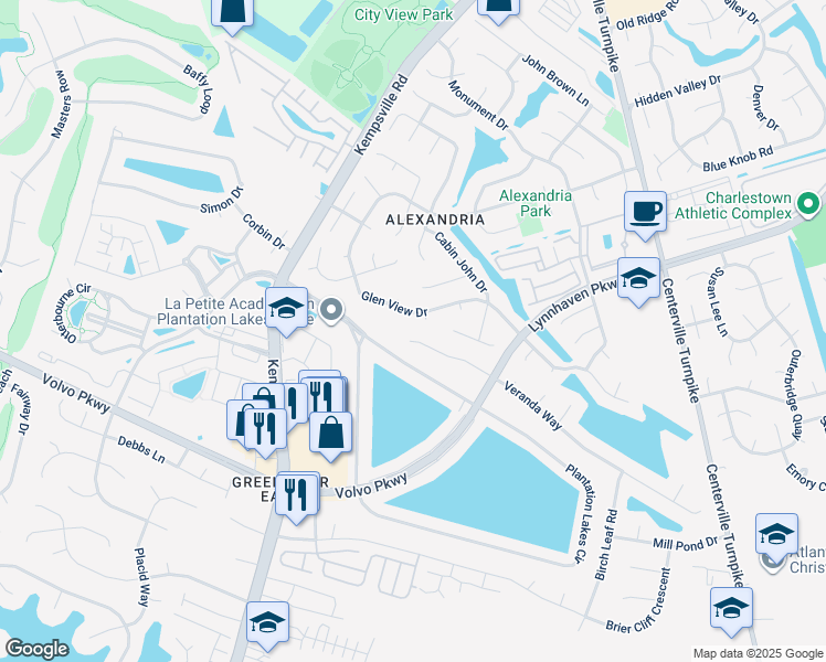 map of restaurants, bars, coffee shops, grocery stores, and more near 1102 Veranda Way in Chesapeake