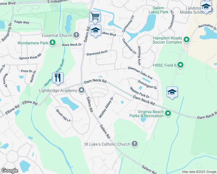map of restaurants, bars, coffee shops, grocery stores, and more near 3949 Cromwell Park Drive in Virginia Beach