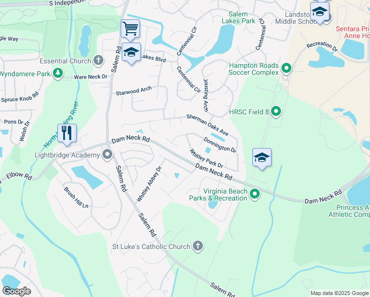 map of restaurants, bars, coffee shops, grocery stores, and more near 3804 Tutbury Court in Virginia Beach