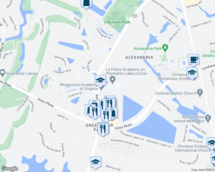 map of restaurants, bars, coffee shops, grocery stores, and more near 1635 Orchard Grove Drive in Chesapeake
