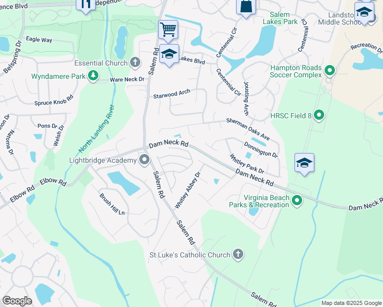 map of restaurants, bars, coffee shops, grocery stores, and more near 3949 Cromwell Park Drive in Virginia Beach