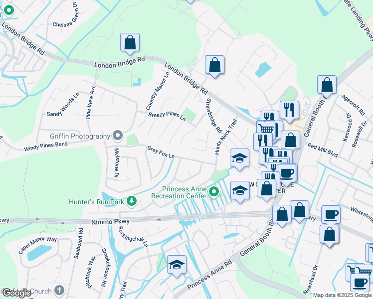 map of restaurants, bars, coffee shops, grocery stores, and more near 2360 Wilchester Glen Drive in Virginia Beach