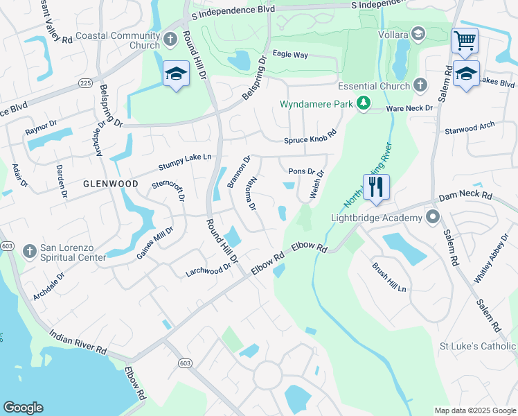 map of restaurants, bars, coffee shops, grocery stores, and more near 2248 Natoma Drive in Virginia Beach