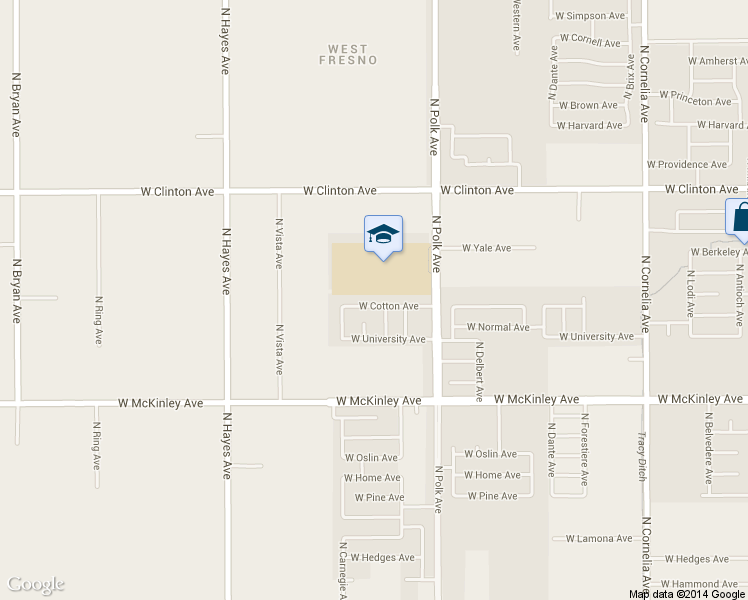 map of restaurants, bars, coffee shops, grocery stores, and more near 5596 West Cotton Avenue in Fresno