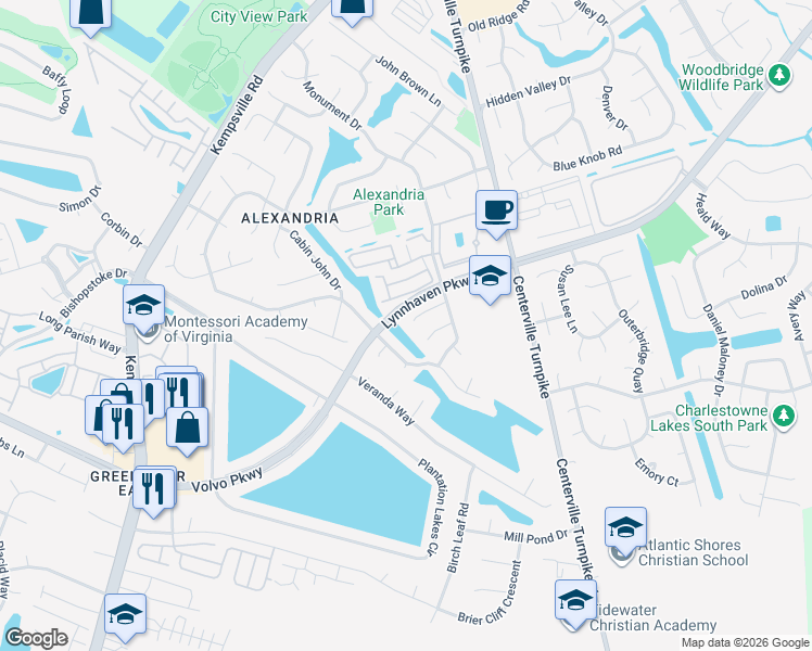 map of restaurants, bars, coffee shops, grocery stores, and more near 6029 Capital Place in Virginia Beach