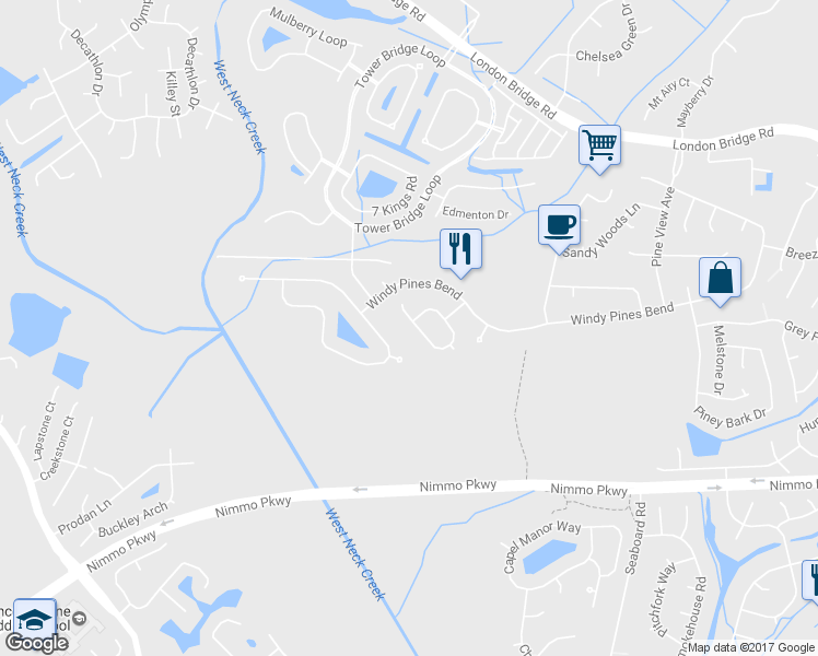 map of restaurants, bars, coffee shops, grocery stores, and more near 1921 Winterhaven Drive in Virginia Beach