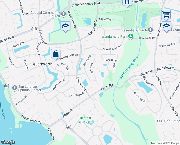 map of restaurants, bars, coffee shops, grocery stores, and more near 3637 Brannon Drive in Virginia Beach