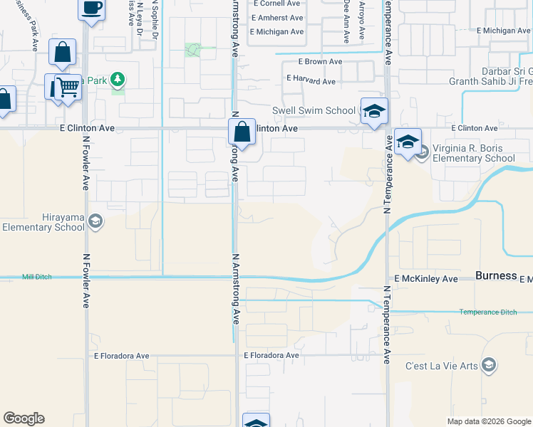 map of restaurants, bars, coffee shops, grocery stores, and more near 2204 North Armstrong Avenue in Fresno