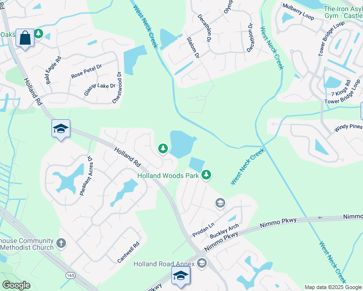 map of restaurants, bars, coffee shops, grocery stores, and more near 1708 Calm Wood Lane in Virginia Beach