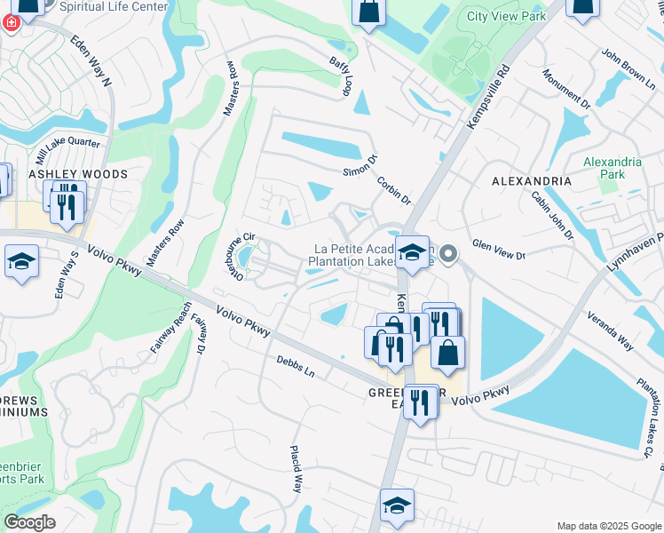 map of restaurants, bars, coffee shops, grocery stores, and more near 1553 Long Parish Way in Chesapeake