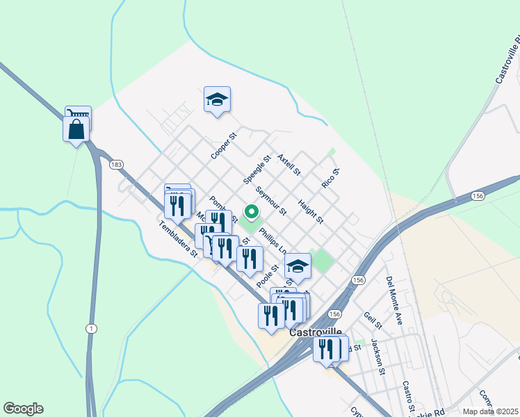 map of restaurants, bars, coffee shops, grocery stores, and more near 10721 Geil St in Castroville