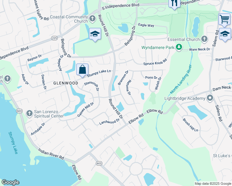 map of restaurants, bars, coffee shops, grocery stores, and more near 3688 Embers Drive in Virginia Beach