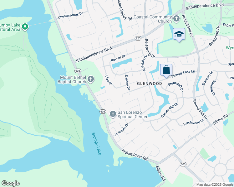 map of restaurants, bars, coffee shops, grocery stores, and more near 3940 Stumpy Lake Lane in Virginia Beach