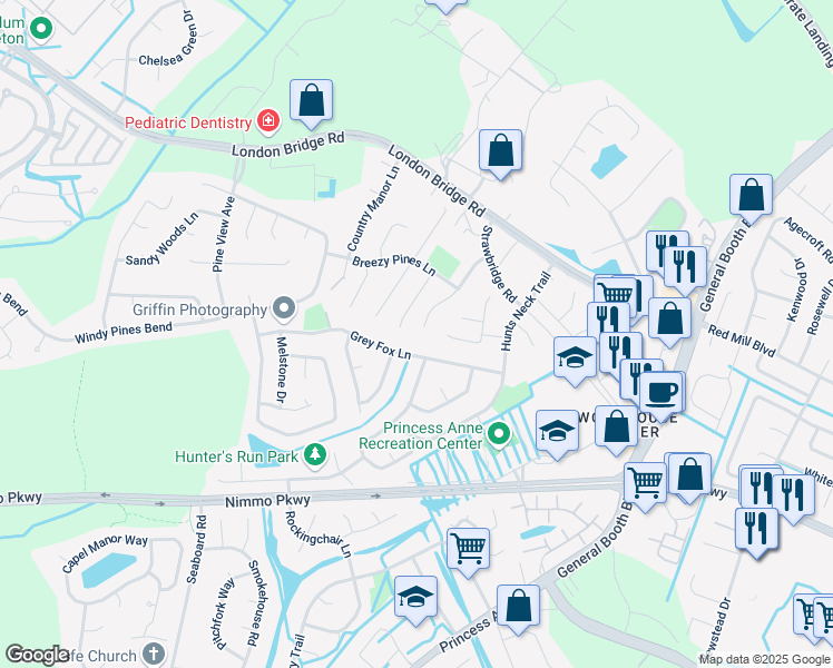map of restaurants, bars, coffee shops, grocery stores, and more near 2337 Kilburton Priory Court in Virginia Beach