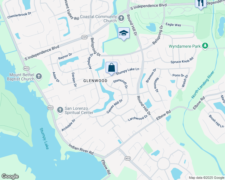 map of restaurants, bars, coffee shops, grocery stores, and more near 2537 Gaines Mill Drive in Virginia Beach