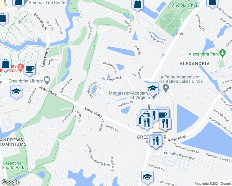 map of restaurants, bars, coffee shops, grocery stores, and more near 1531 Long Parish Way in Chesapeake