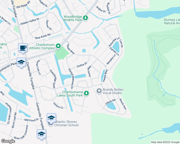 map of restaurants, bars, coffee shops, grocery stores, and more near 945 Avery Way in Virginia Beach