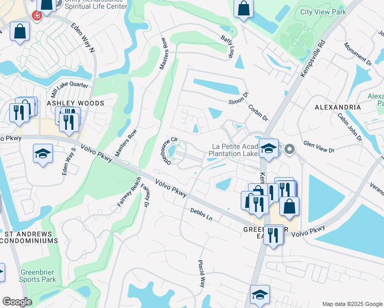 map of restaurants, bars, coffee shops, grocery stores, and more near 1522 Penton Mews in Chesapeake