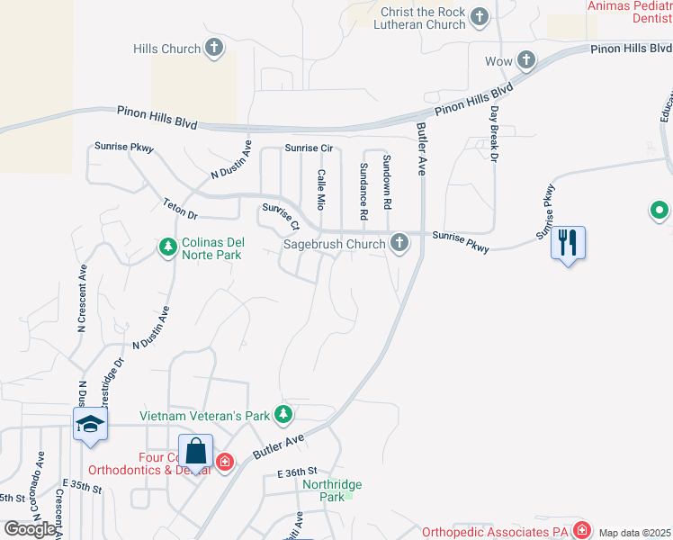 map of restaurants, bars, coffee shops, grocery stores, and more near 4500 Salida Del Sol in Farmington