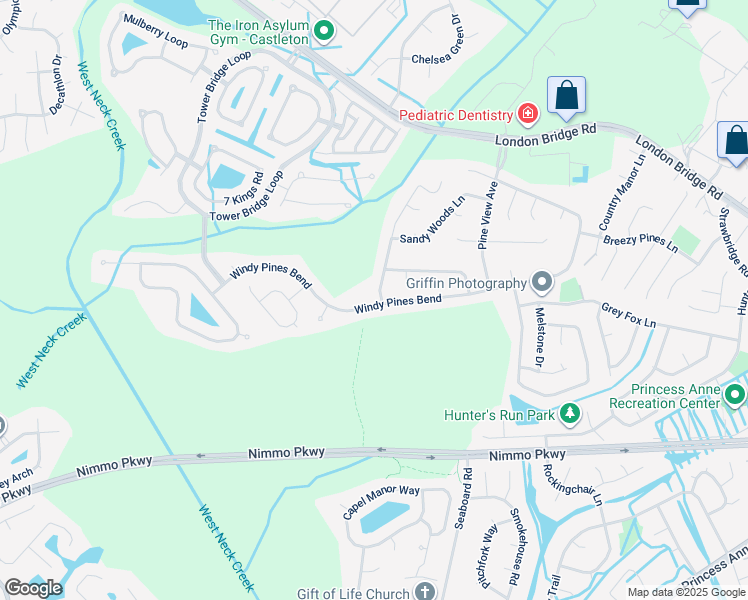map of restaurants, bars, coffee shops, grocery stores, and more near 1969 Piney Woods Lane in Virginia Beach