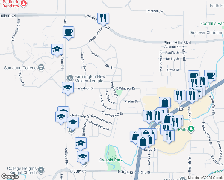 map of restaurants, bars, coffee shops, grocery stores, and more near 3903 Windsor Drive in Farmington