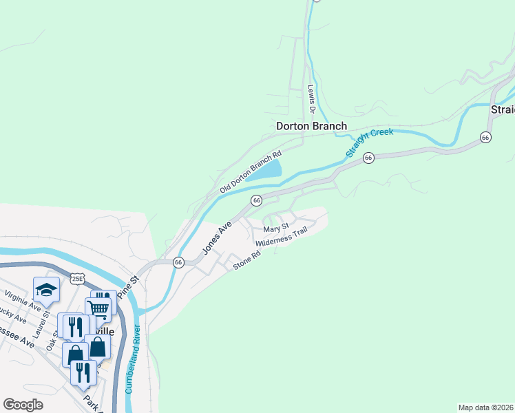 map of restaurants, bars, coffee shops, grocery stores, and more near 110 Ann Street in Pineville
