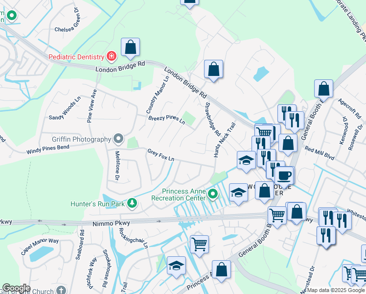 map of restaurants, bars, coffee shops, grocery stores, and more near 2360 Wilchester Glen Drive in Virginia Beach