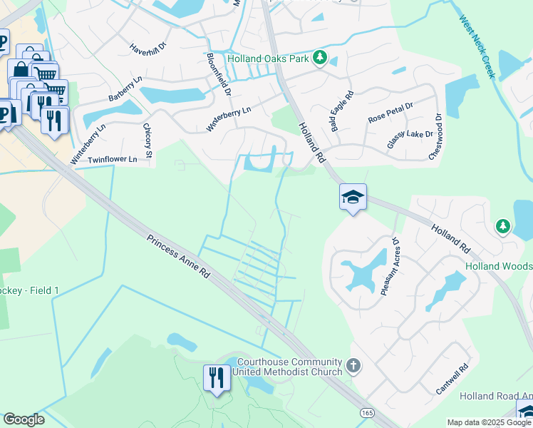 map of restaurants, bars, coffee shops, grocery stores, and more near 2930 Princess Anne Road in Virginia Beach