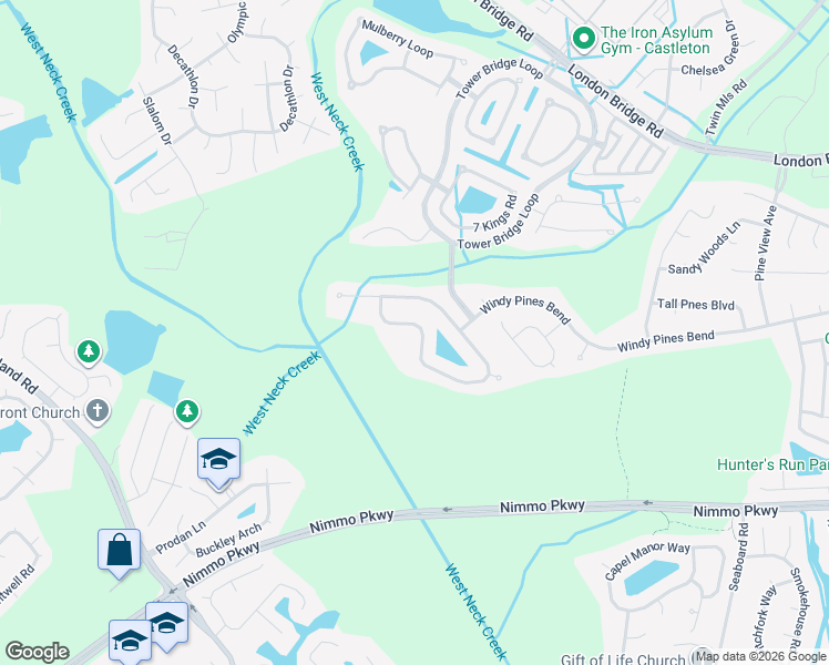 map of restaurants, bars, coffee shops, grocery stores, and more near 2521 Springhaven Drive in Virginia Beach