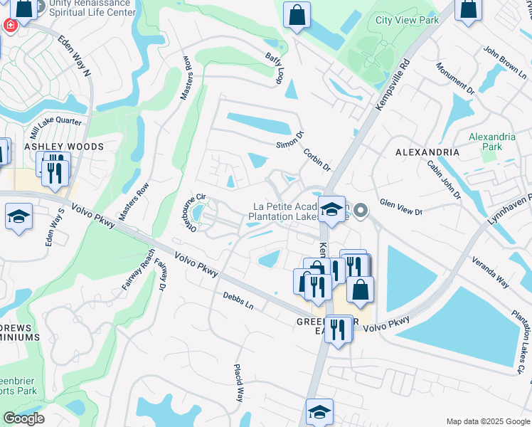 map of restaurants, bars, coffee shops, grocery stores, and more near 1550 Long Parish Way in Chesapeake